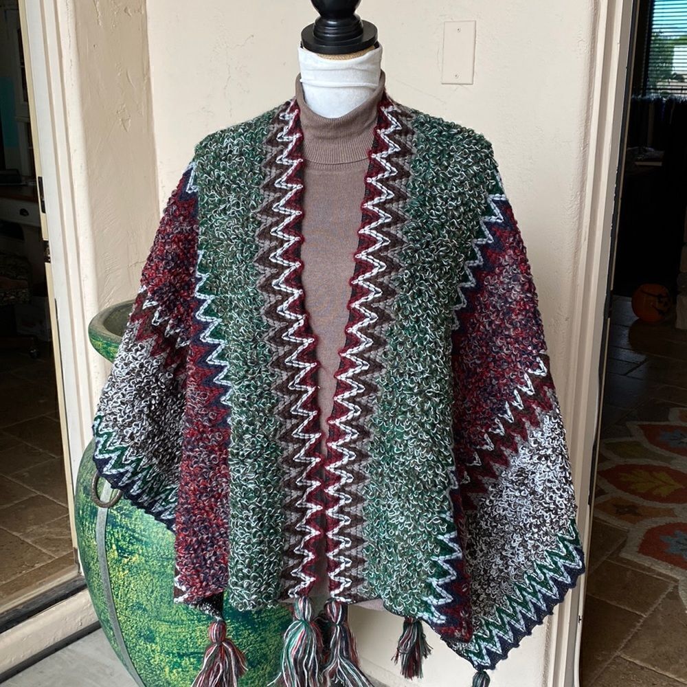 Multi colored Ruana shawl or wrap one size fits most by Adrienne Vittadini